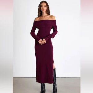 Ellie Dark Plum Sweater Bodycon Maxi Dress